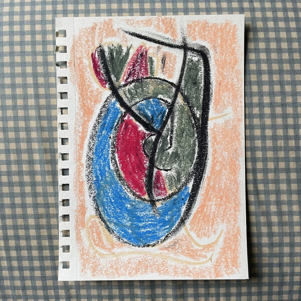 Original Geometric Abstract Art Brut Crayon Drawing Oman Hosea Modernist 5.5x8.5